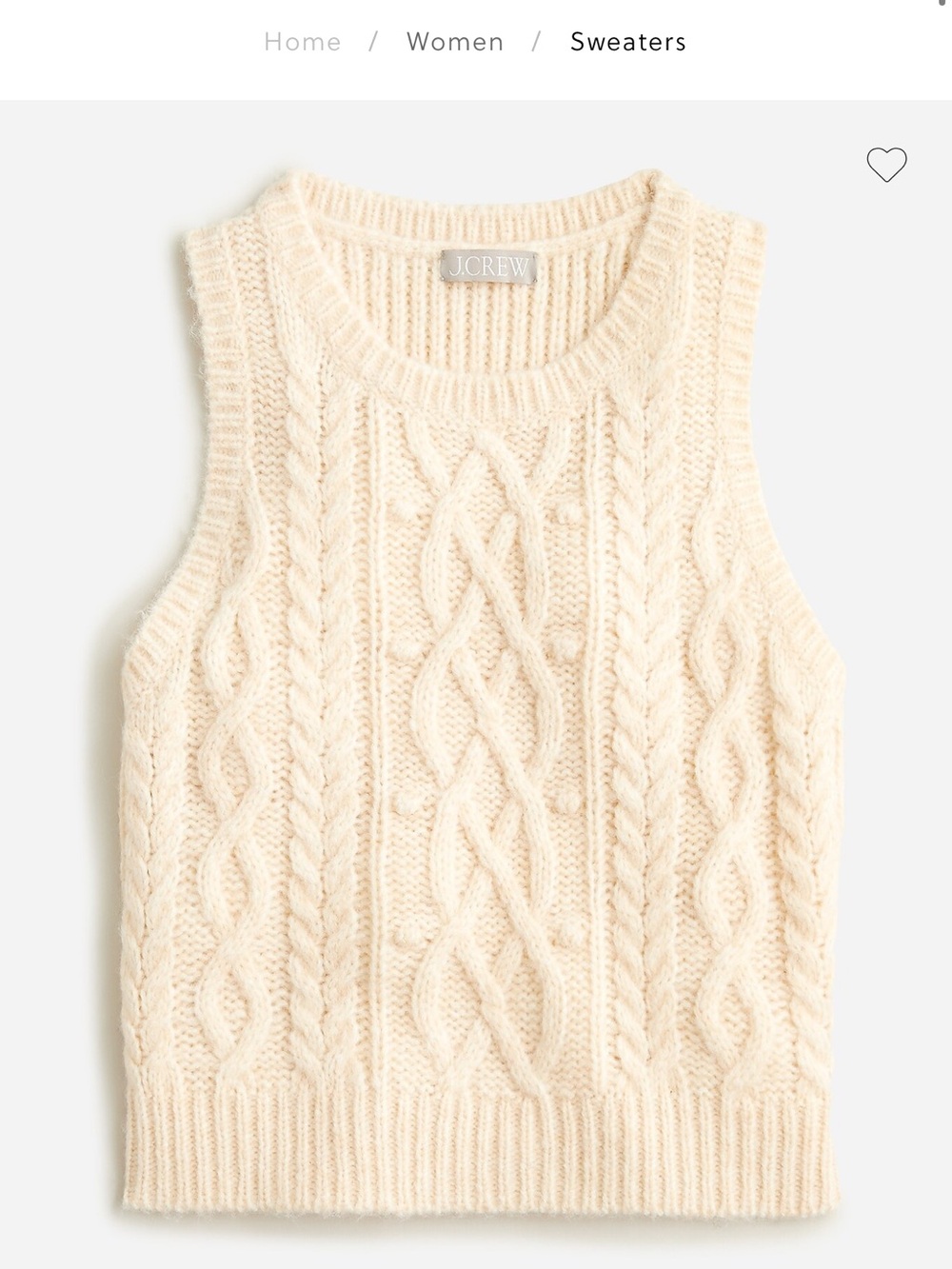 J. Crew Cream Cable-Knit Sleeveless Crewneck Sweater
